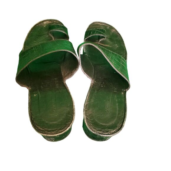 Vicini Tapeet Leather Sandals Alligator Embossed Slide Wedge Shoes Black 39.5/9 - Picture 4 of 7